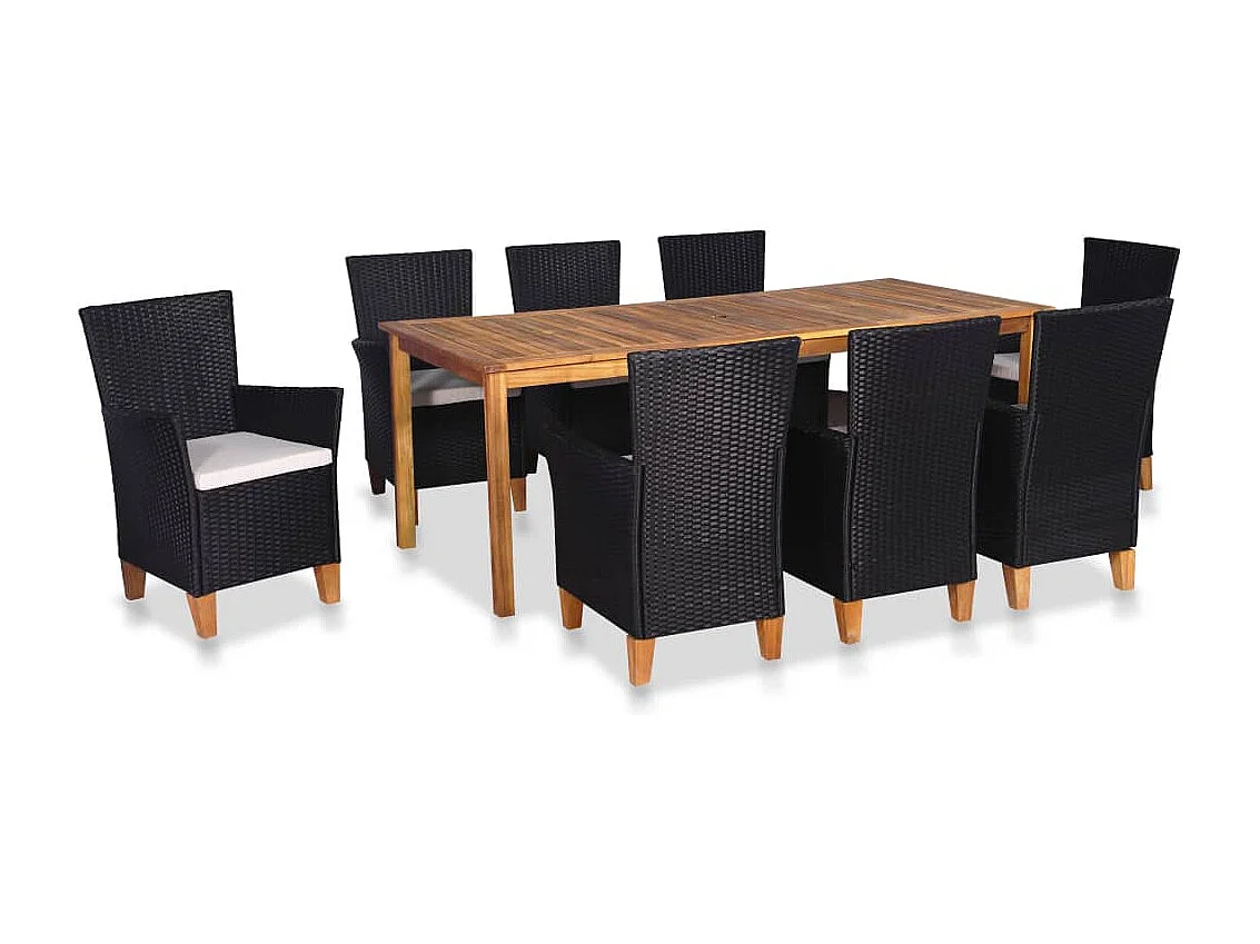 Claire-Ysolde-Marie  Ensemble à manger d'extérieur 9 pcs Résine tressée noir marron