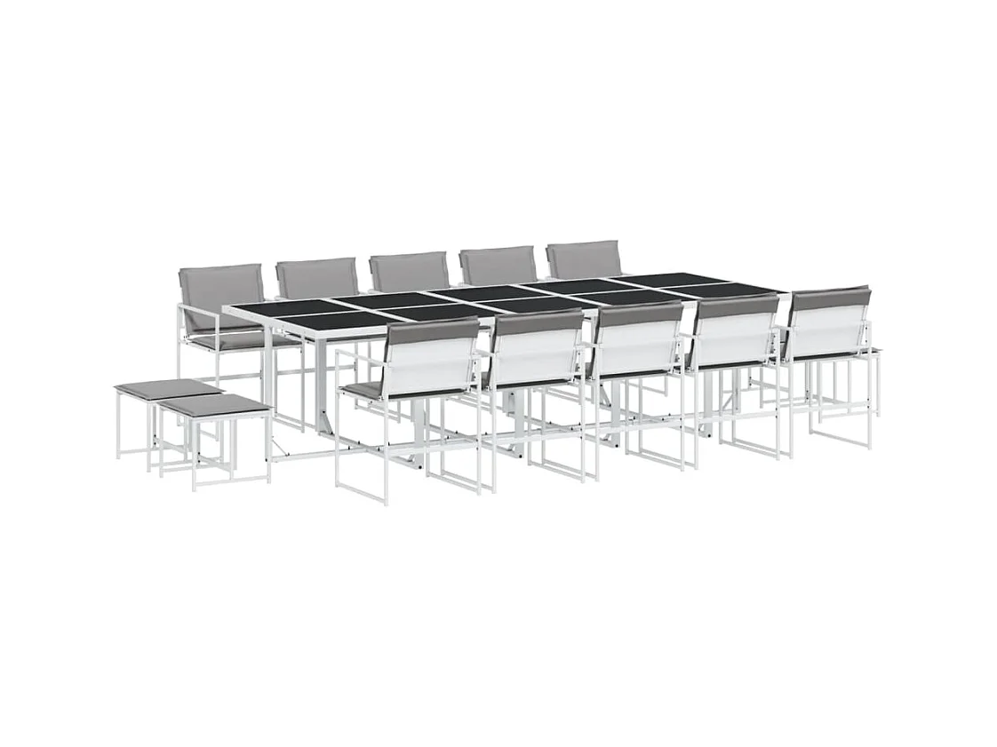 Blythe  Ensemble à manger de jardin avec coussins 15pcs blanc textilène