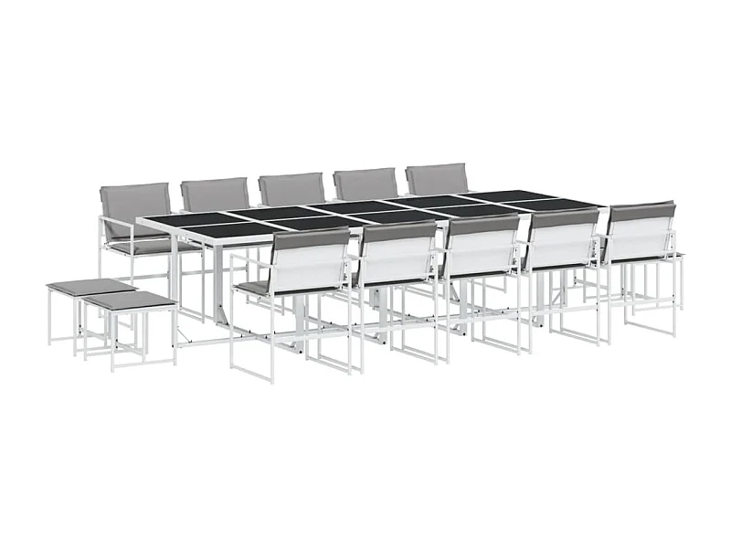 Blythe  Ensemble à manger de jardin avec coussins 15pcs blanc textilène