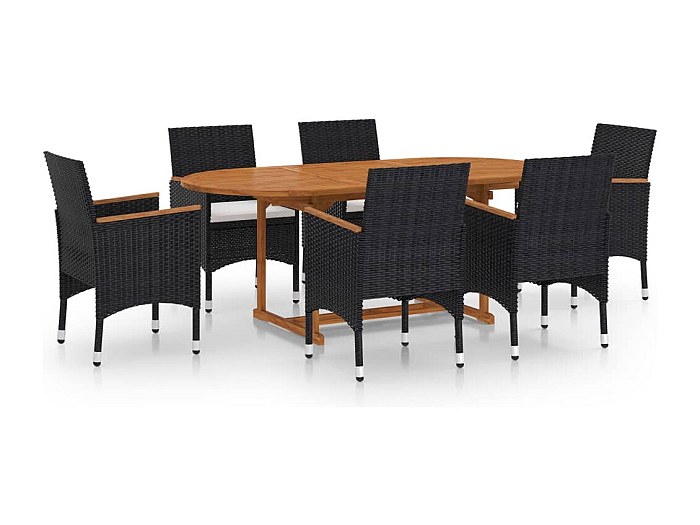 Solgunn Ensemble à manger de jardin 7 pcs Résine tressée Noir