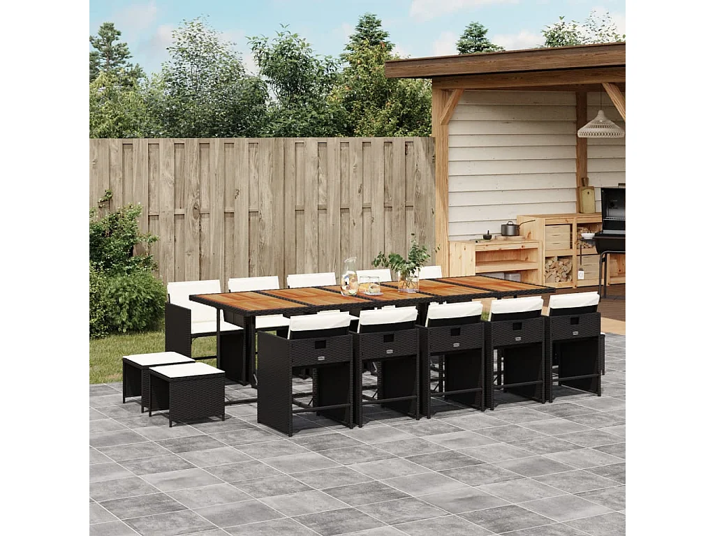 Enfield  Ensemble à manger de jardin 15 pcs coussins noir résine tressée