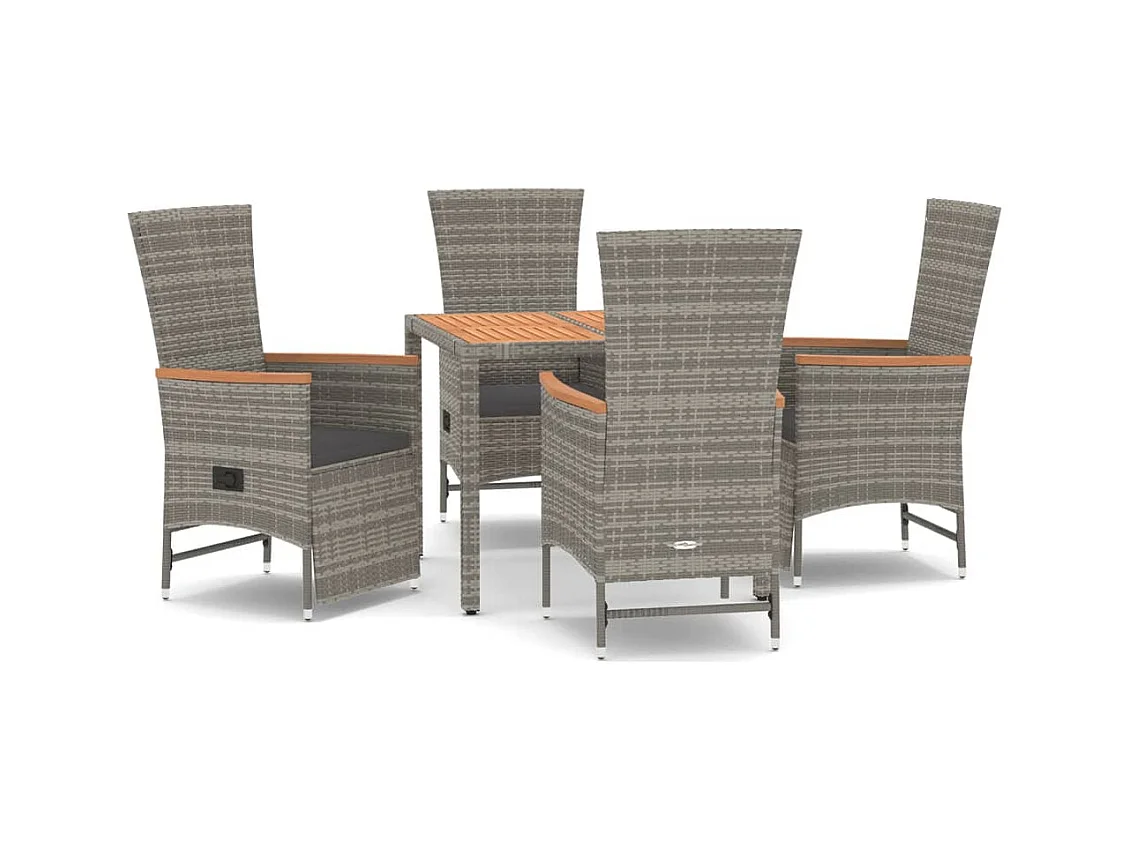 Brunnir  Ensemble à manger de jardin 5 pcs coussins gris résine tressée