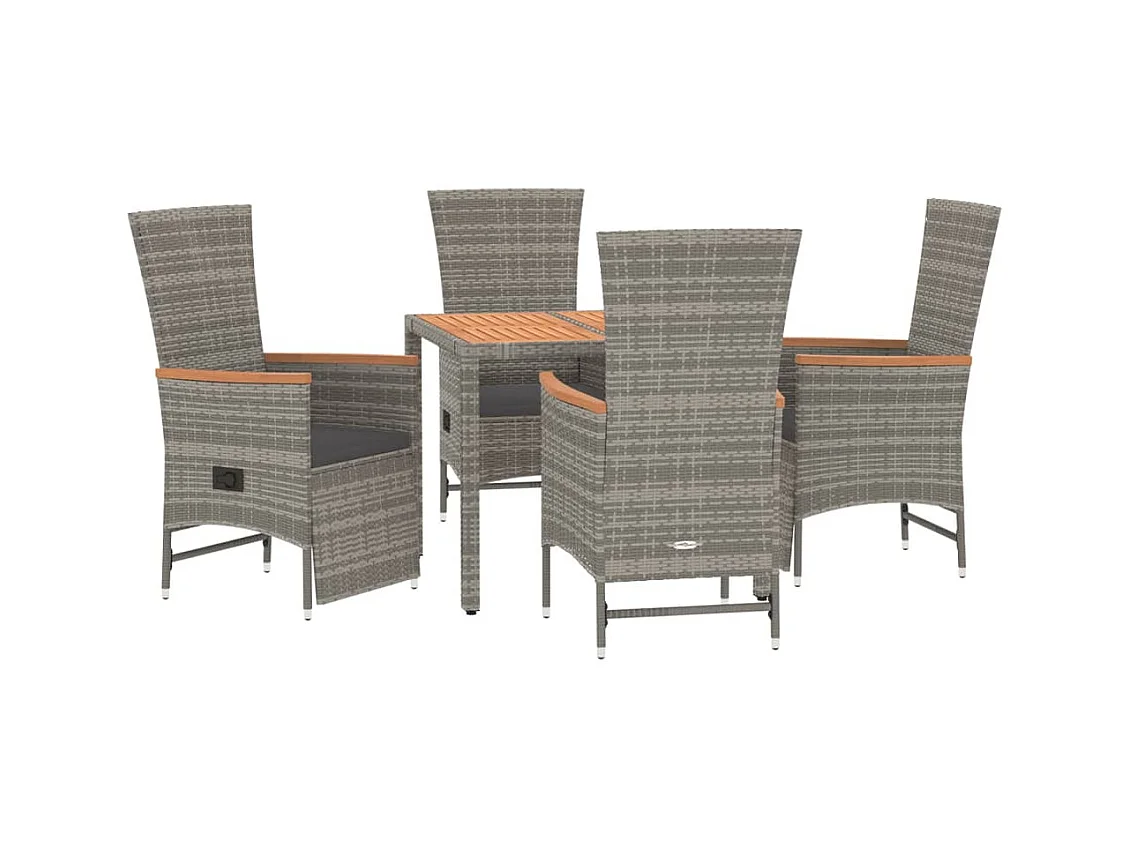 Brunnir  Ensemble à manger de jardin 5 pcs coussins gris résine tressée