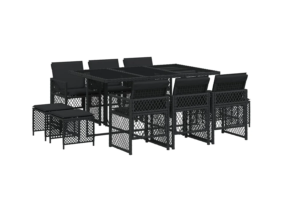 Lubbeek  11-delige Tuinset met kussens poly rattan zwart