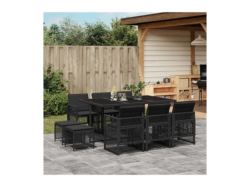 Lubbeek  11-delige Tuinset met kussens poly rattan zwart