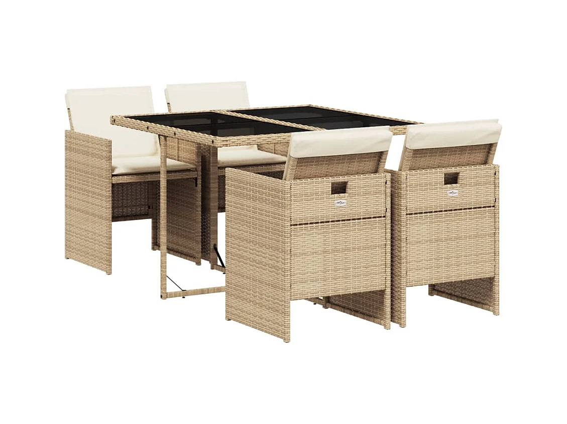 Jesse  Ensemble à manger de jardin avec coussins 5pcs Beige poly rotin