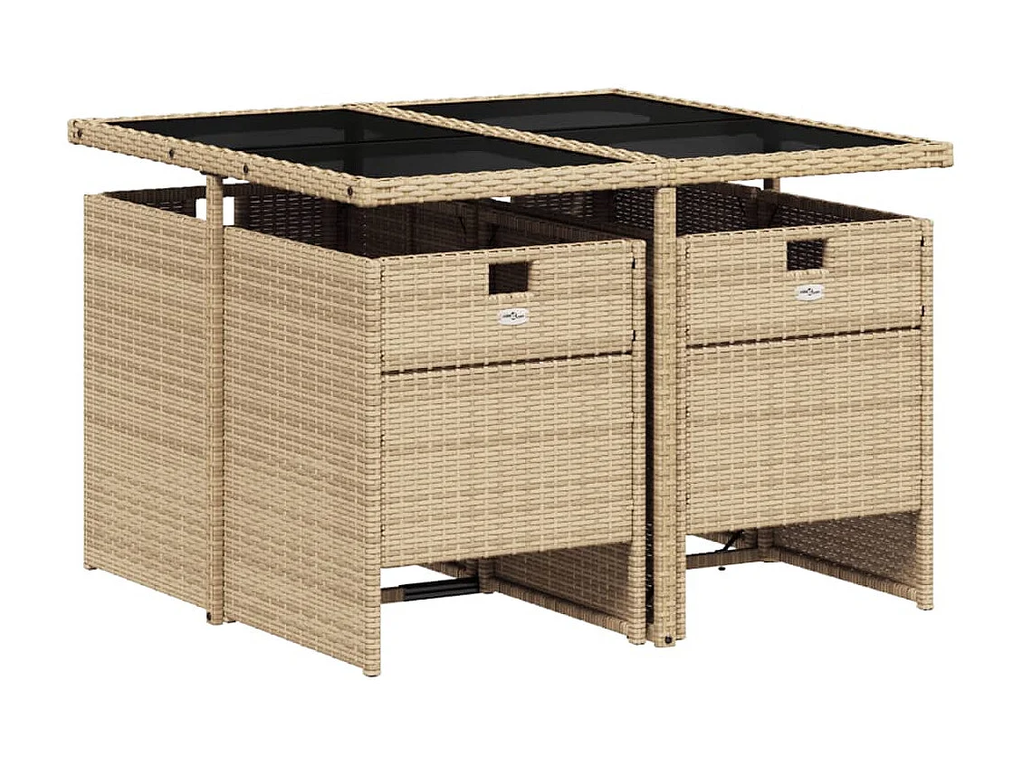 Jesse  Ensemble à manger de jardin avec coussins 5pcs Beige poly rotin