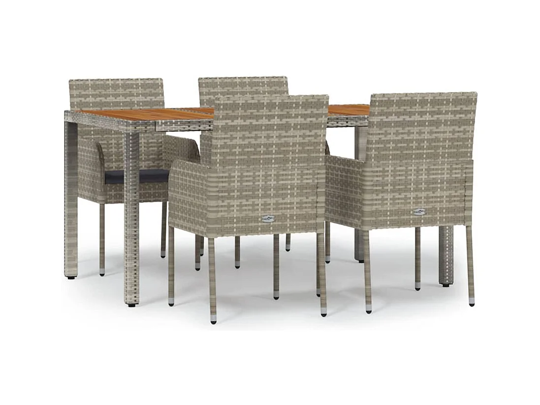 Tyron  Ensemble à manger de jardin 5 pcs coussins gris résine tressée