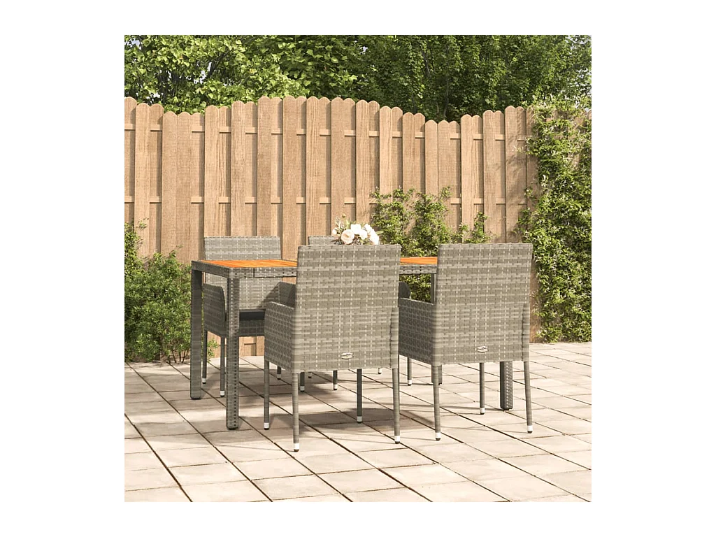 Tyron  Ensemble à manger de jardin 5 pcs coussins gris résine tressée