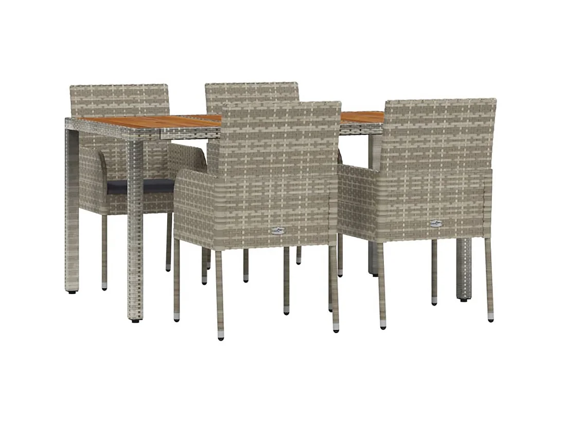 Tyron  Ensemble à manger de jardin 5 pcs coussins gris résine tressée