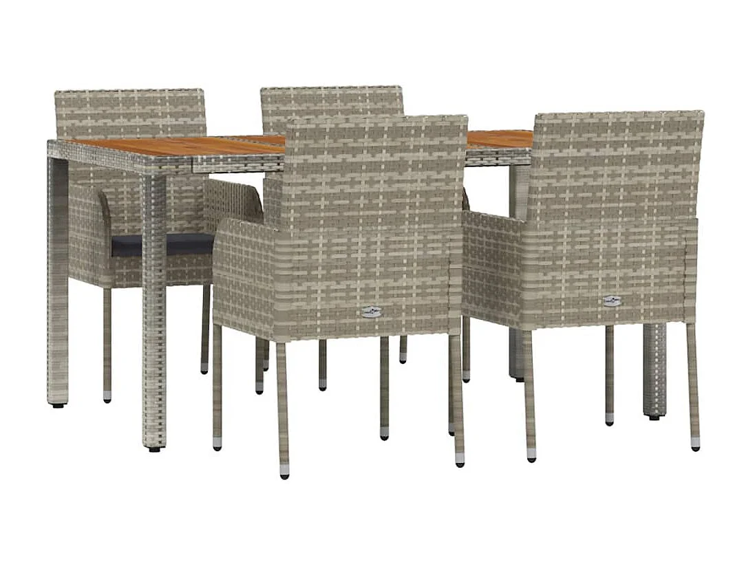 Tyron  Ensemble à manger de jardin 5 pcs coussins gris résine tressée