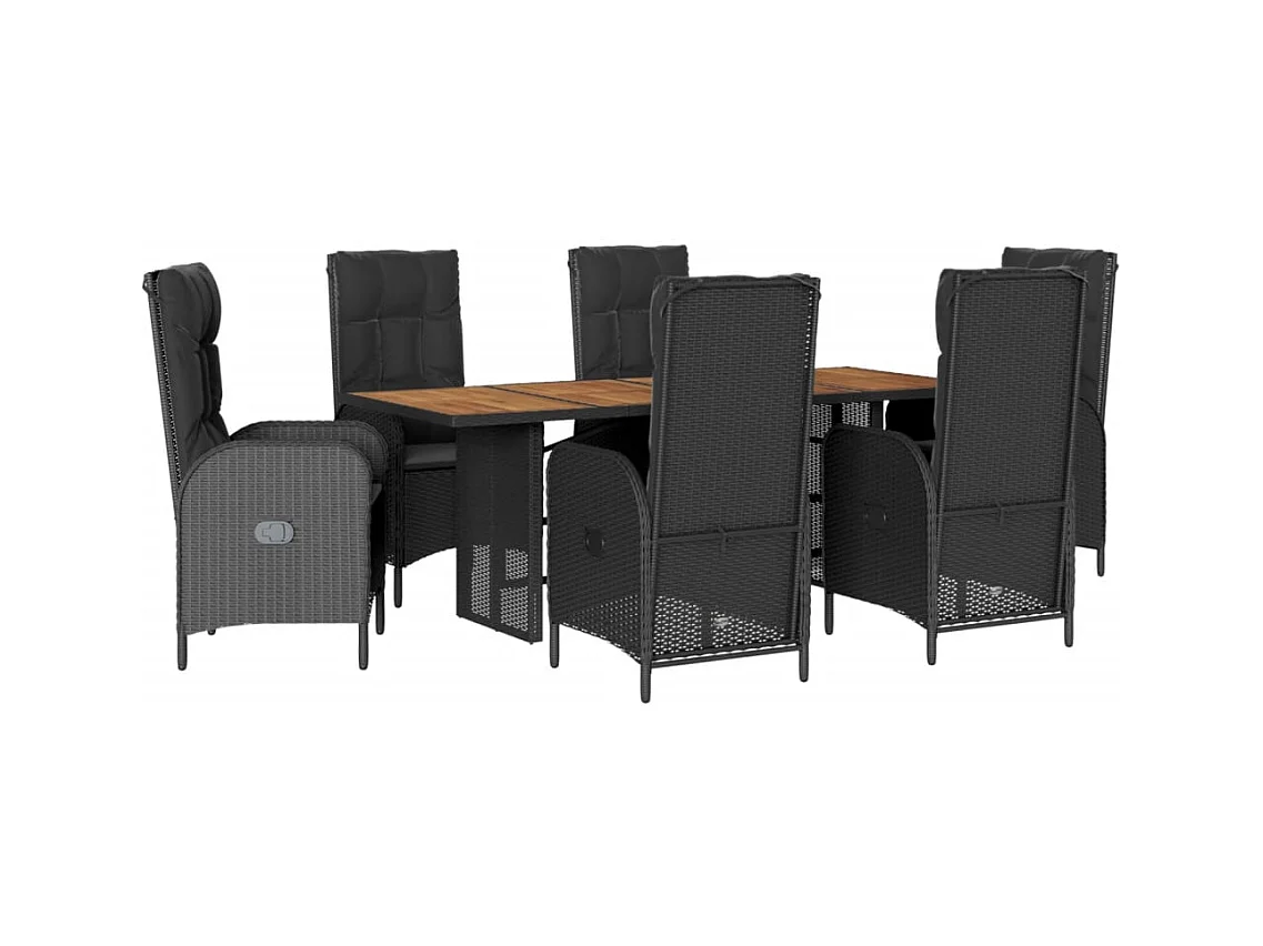 St. Paul  7-delige Tuinset met kussens poly rattan zwart