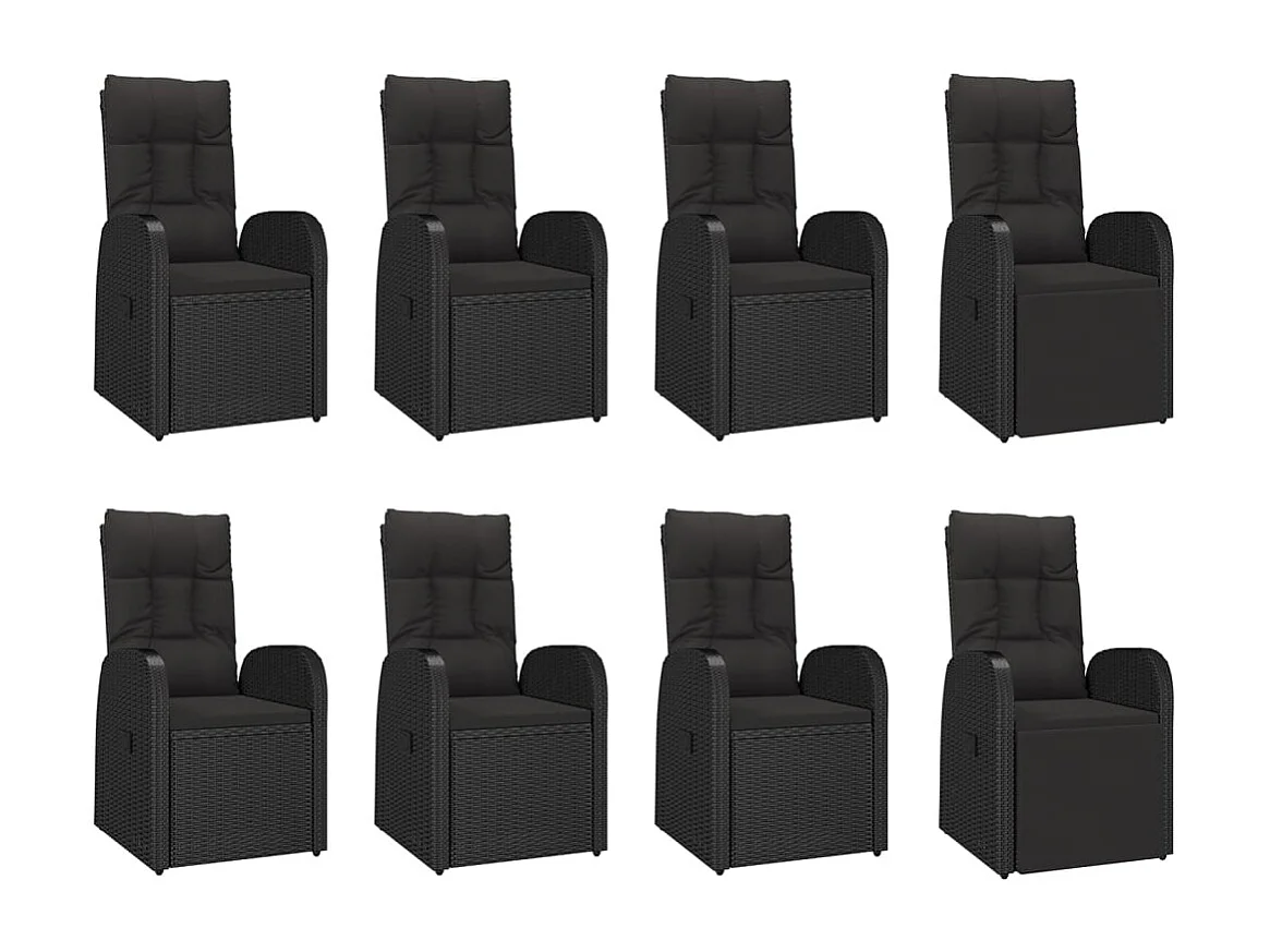 Arvild  Ensemble à manger de jardin 9pcs coussins noir résine tressée