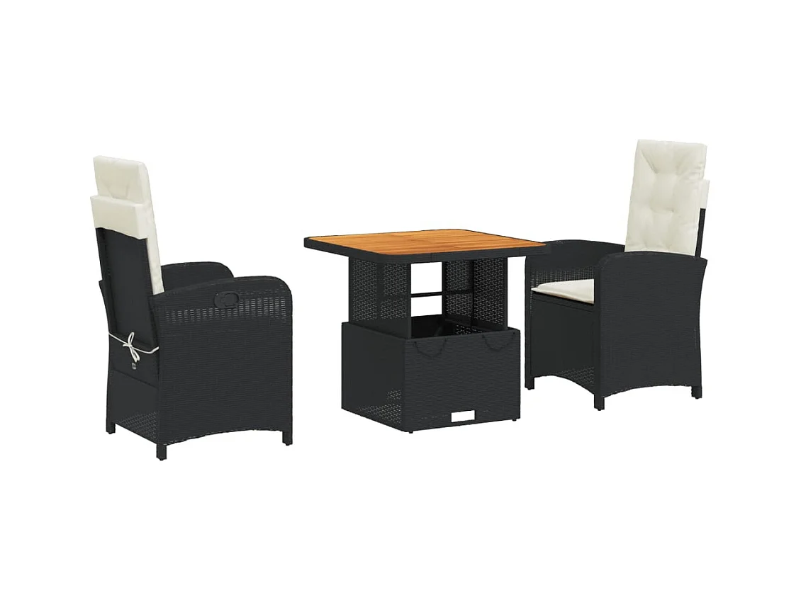Onhaye  Set comedor de jardín 3 pzas con cojines ratán sintético negro