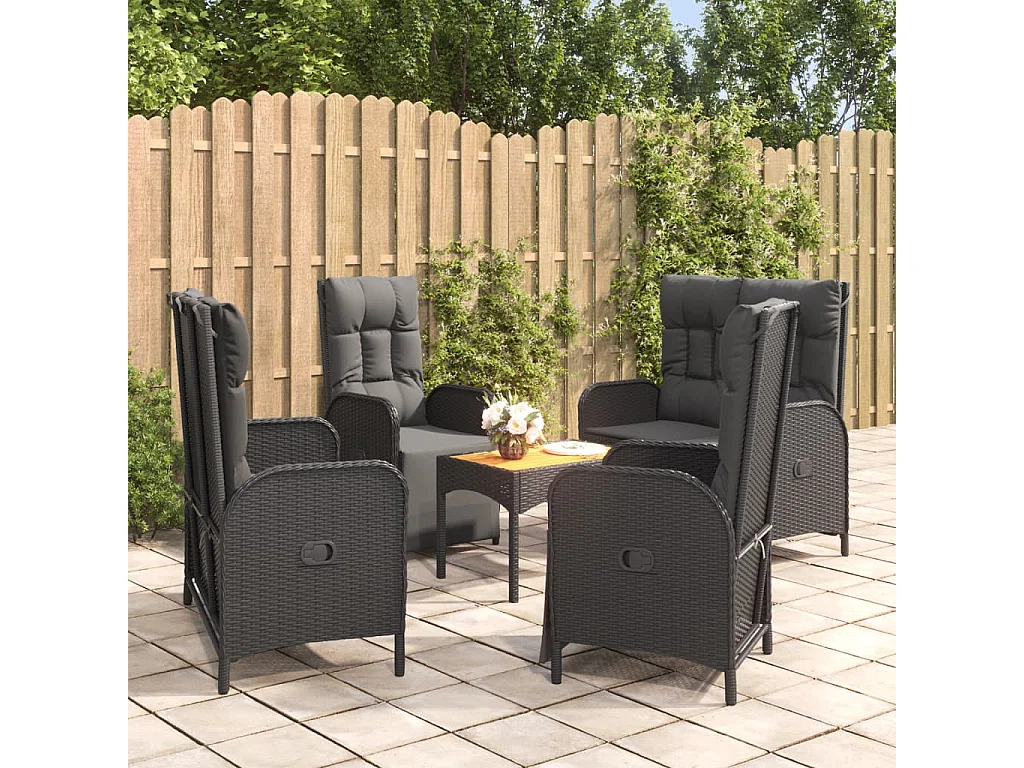 Holbaek  Ensemble à manger de jardin coussins 5pcs Noir Résine tressée