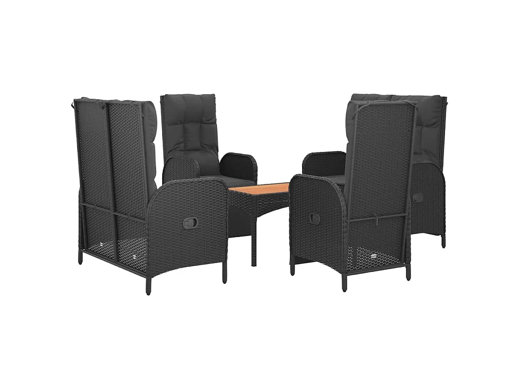 Holbaek  Ensemble à manger de jardin coussins 5pcs Noir Résine tressée