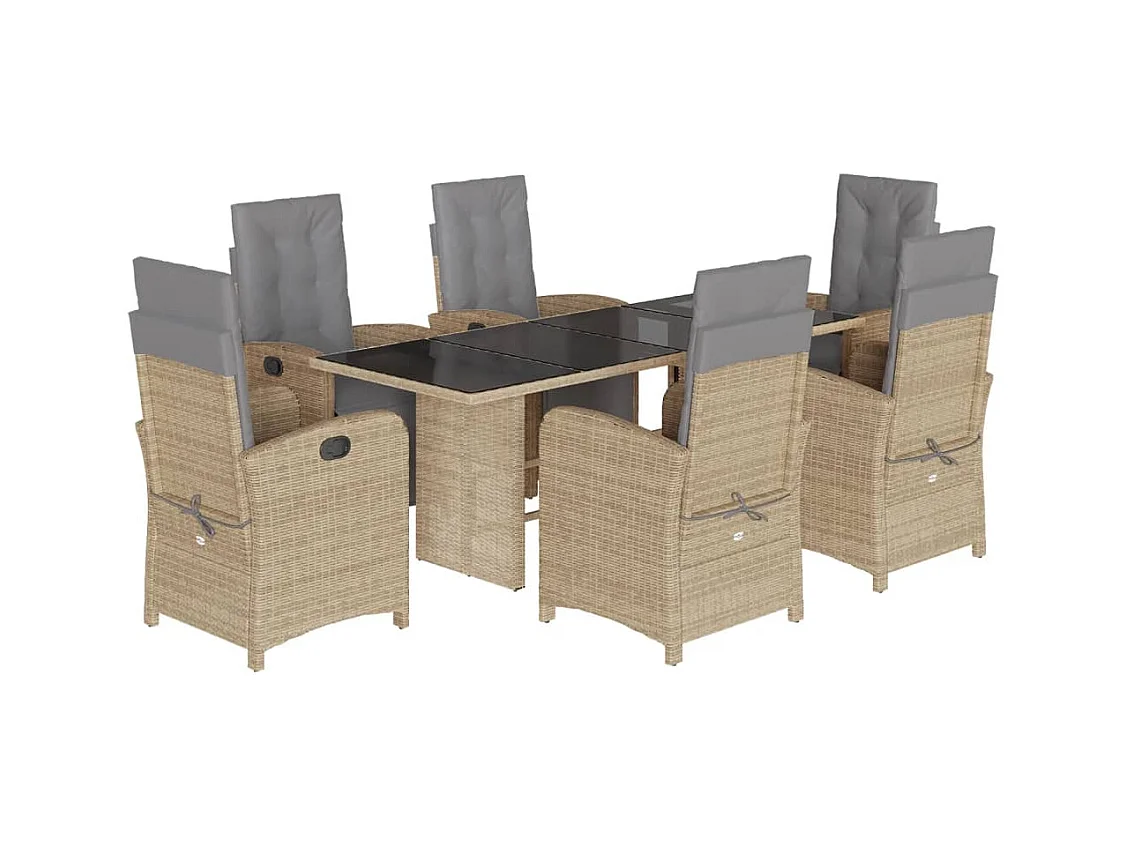 Thomian  7-delige Tuinset met kussens poly rattan beige