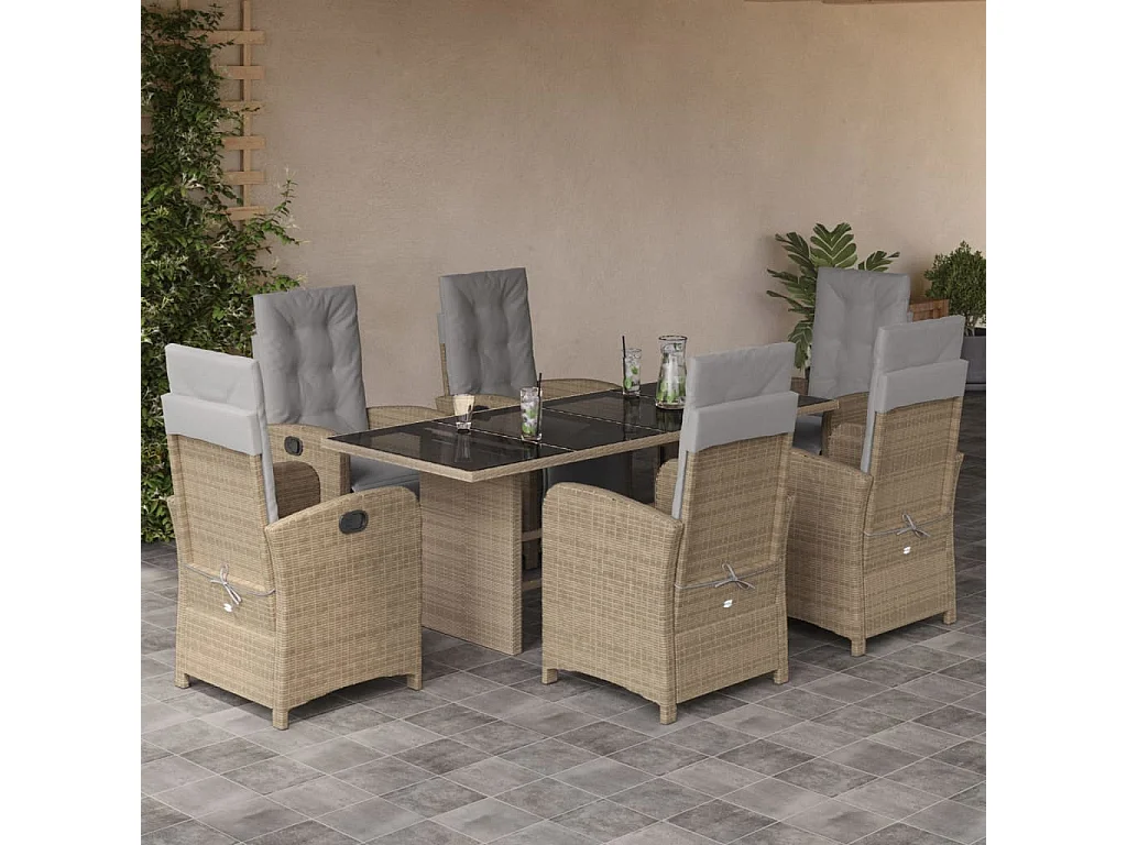 Thomian  Ensemble à manger de jardin et coussins 7 pcs beige poly rotin