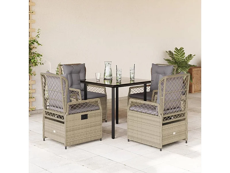 Garden Furniture -  Ensemble à manger de jardin avec coussins 5pcs Beige poly rotin