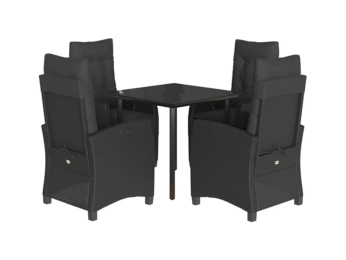 Marie-Fanny  Ensemble à manger de jardin coussins 5pcs Noir Résine tressée