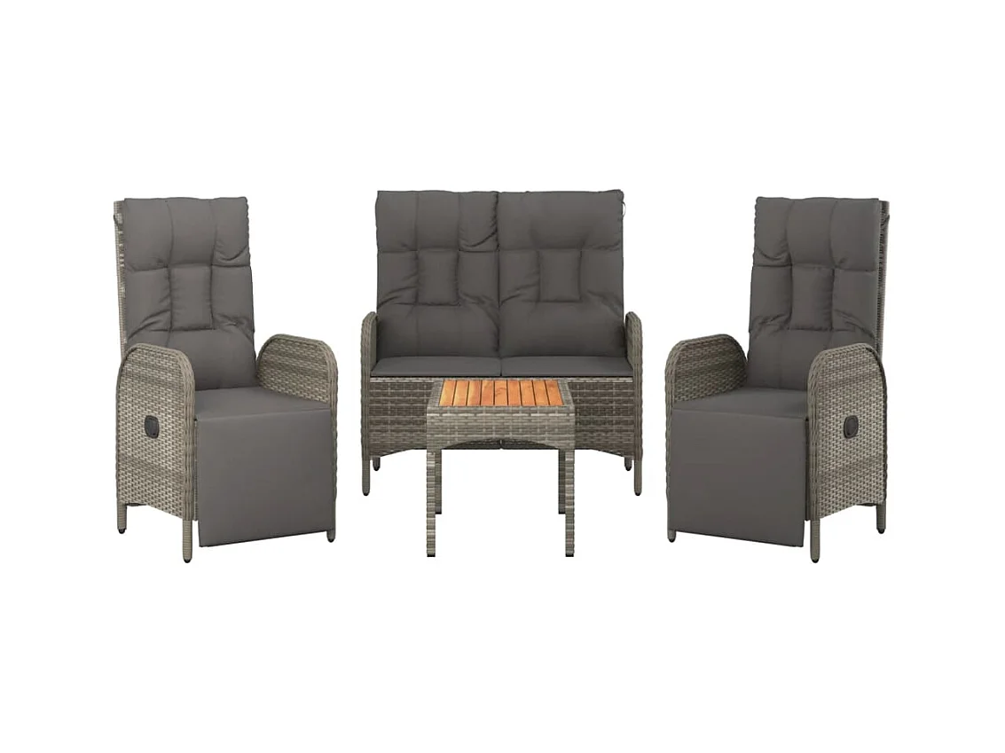 Holbaek  Ensemble à manger jardin 4pcs et coussins Gris Résine tressée