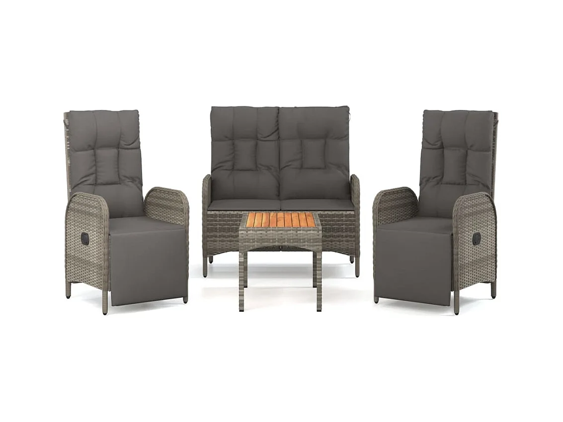 Holbaek  4-delige Tuinset met kussens poly rattan grijs