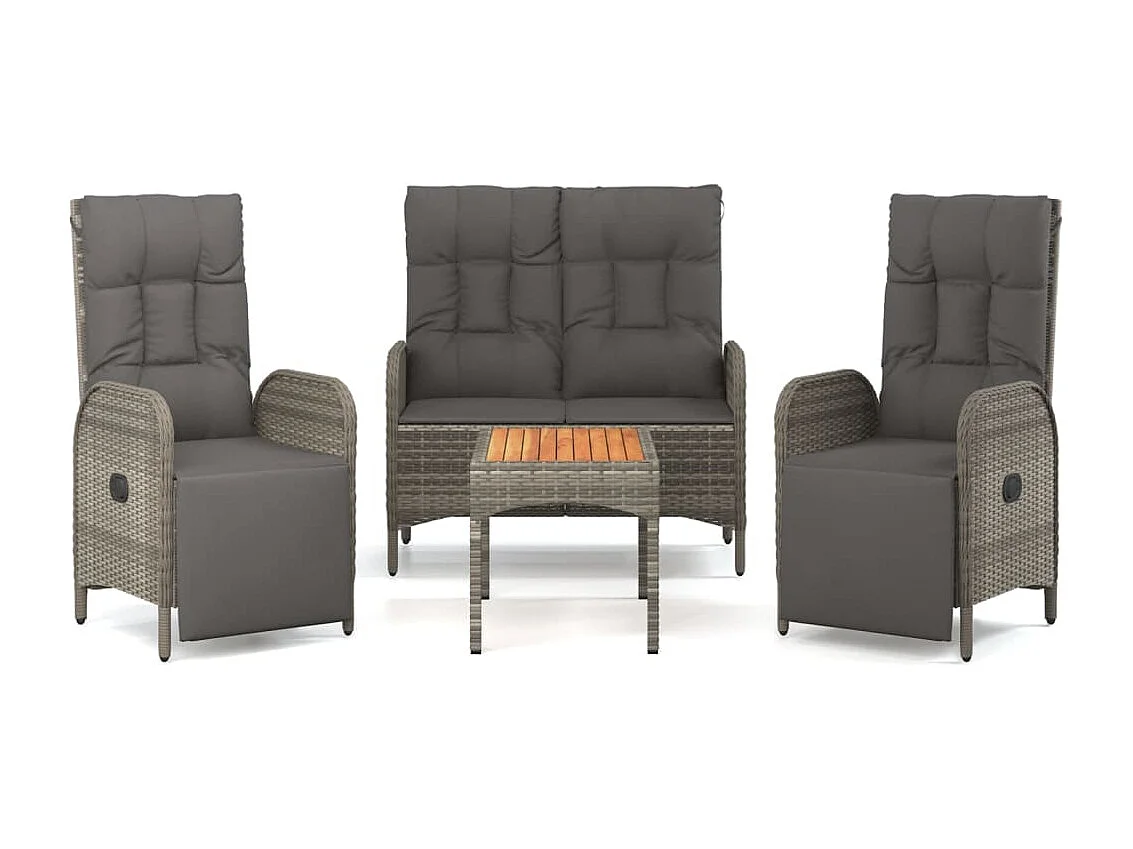 Holbaek  Ensemble à manger jardin 4pcs et coussins Gris Résine tressée