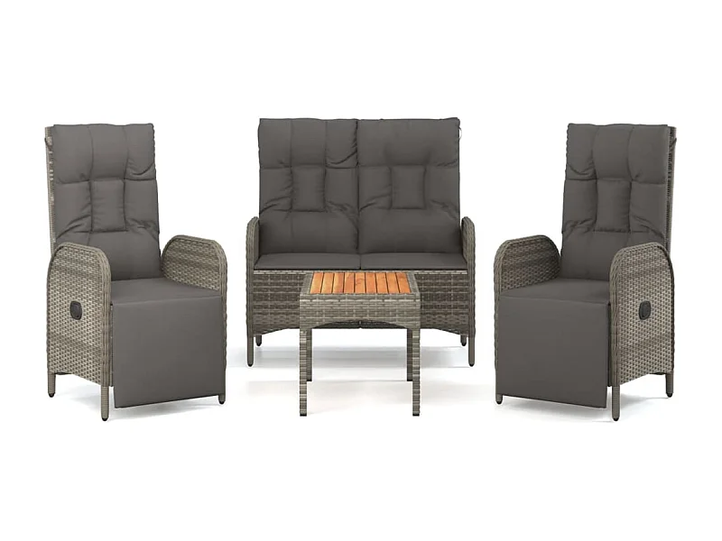 Holbaek  Ensemble à manger jardin 4pcs et coussins Gris Résine tressée