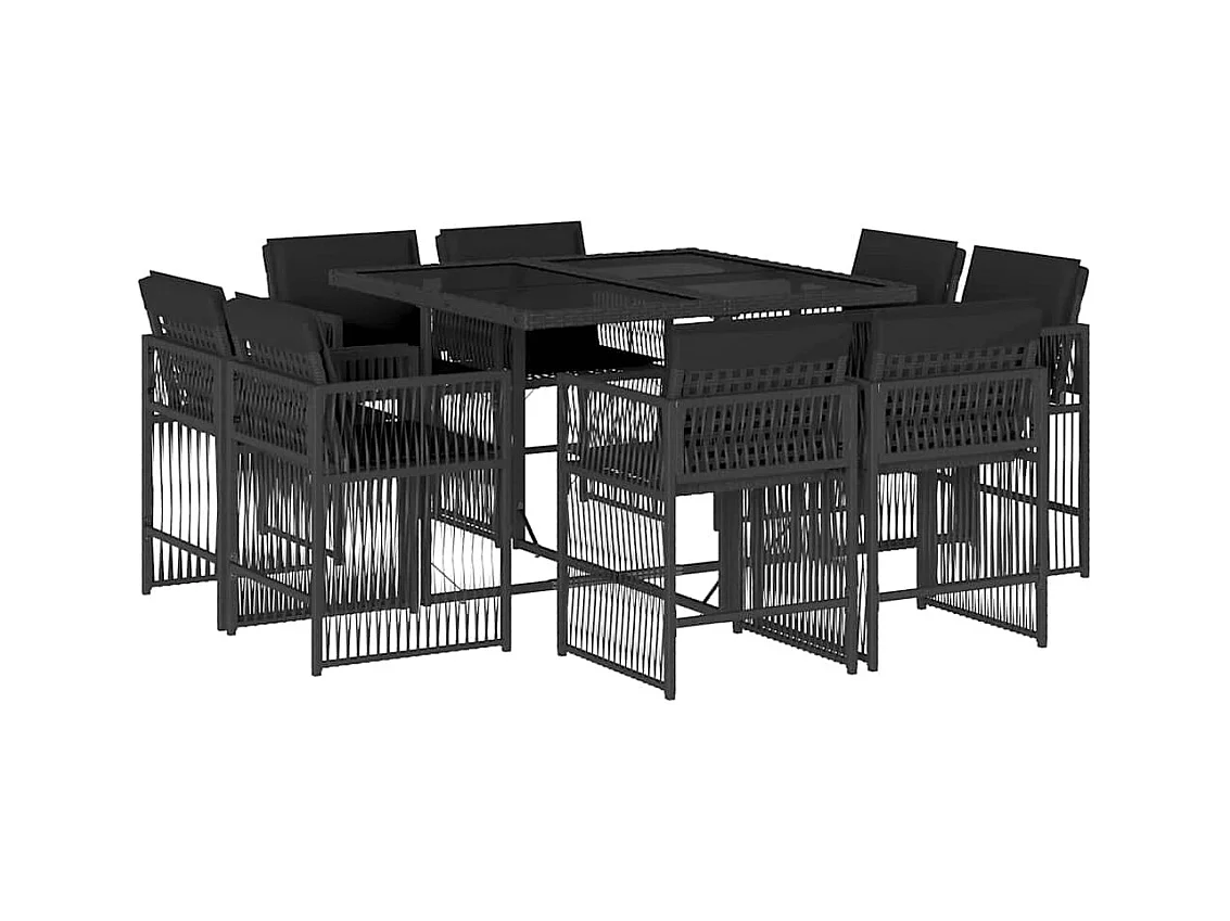 Maart  Ensemble à manger de jardin 9pcs coussins noir résine tressée