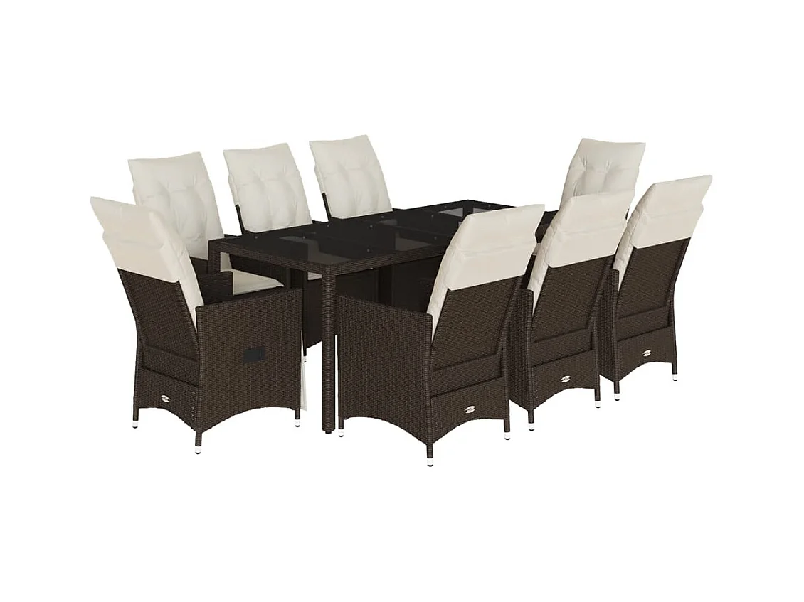 Alden  9-delige Tuinset met kussens poly rattan bruin