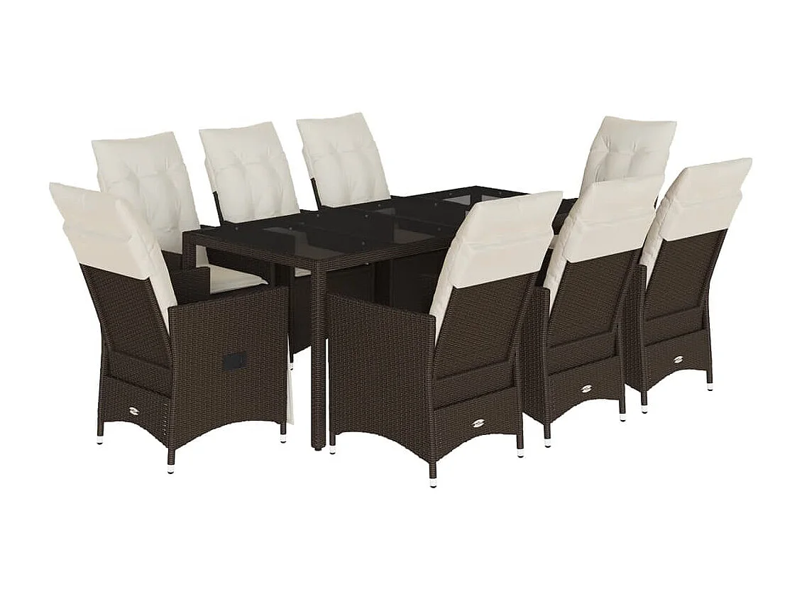 Alden  9-delige Tuinset met kussens poly rattan bruin