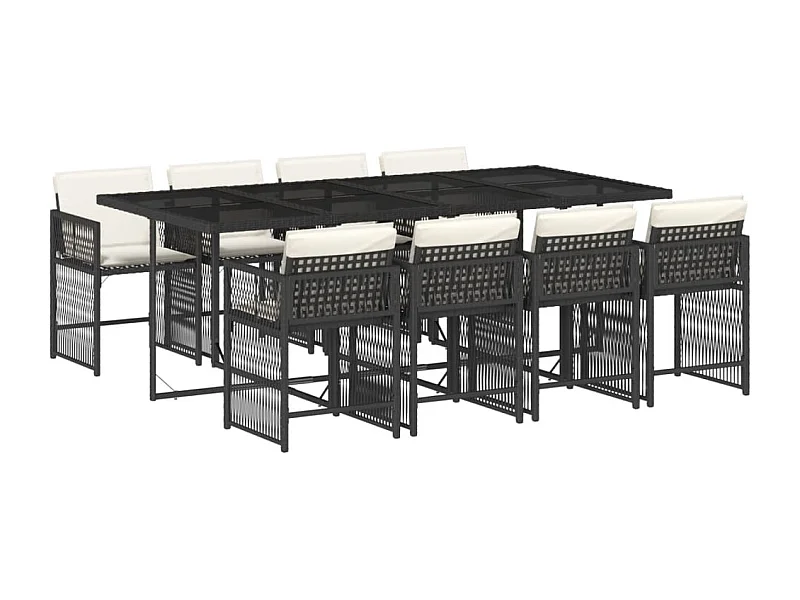 Jeffersontown  Set de comedor de jardín 9 pzas y cojines ratán sintético negro