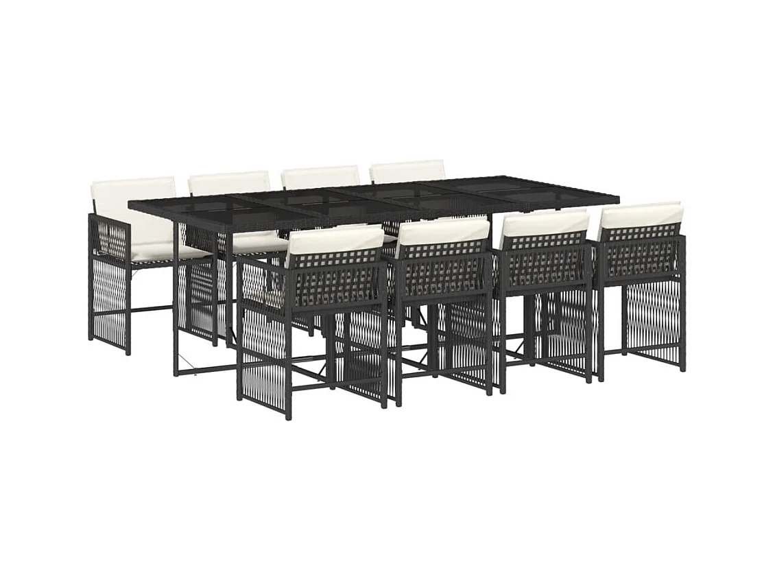 Jeffersontown  Ensemble à manger de jardin 9pcs coussins noir résine tressée