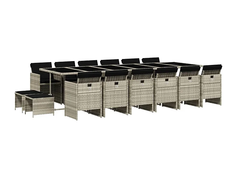 Steno  Ensemble à manger de jardin et coussins 17 pcs gris clair rotin