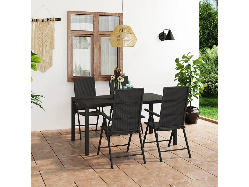 Garden Furniture -  Ensemble à manger de jardin 5 pcs noir