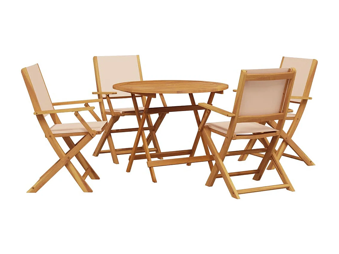 China Grove  Ensemble à manger de jardin 5 pcs beige tissu et bois massif