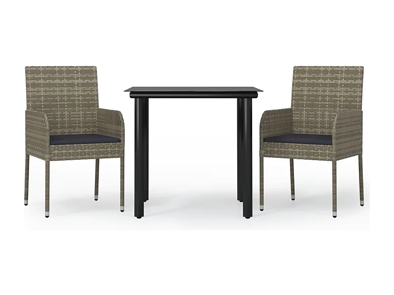 Zyldr  Ensemble à manger jardin 3pcs avec coussins noir et gris