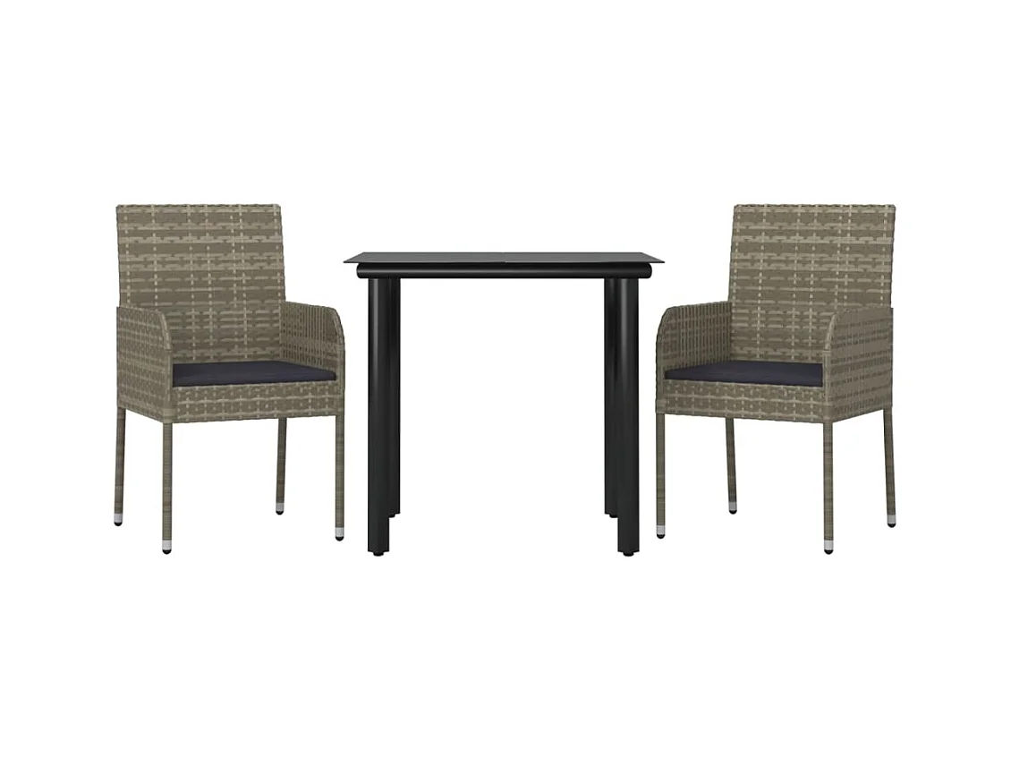 Zyldr  Ensemble à manger jardin 3pcs avec coussins noir et gris