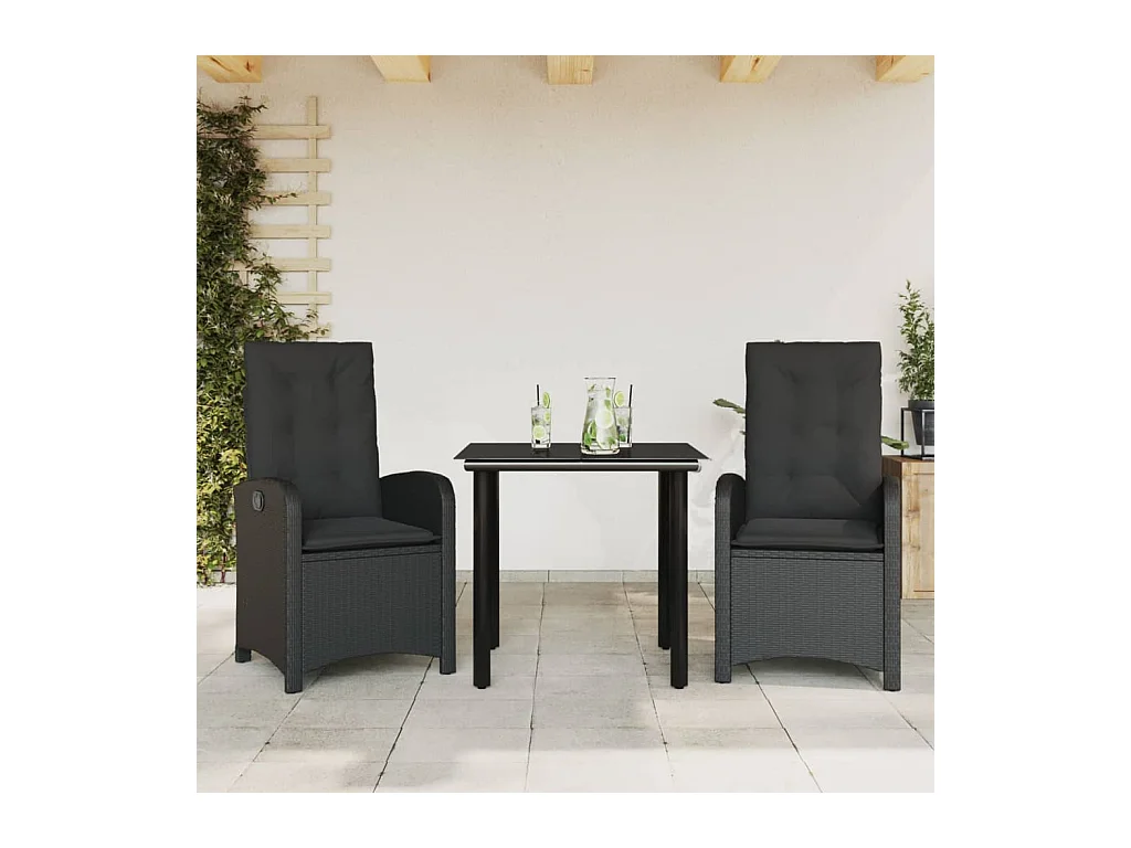 Necdet  Ensemble à manger de jardin avec coussins 3 pcs Noir