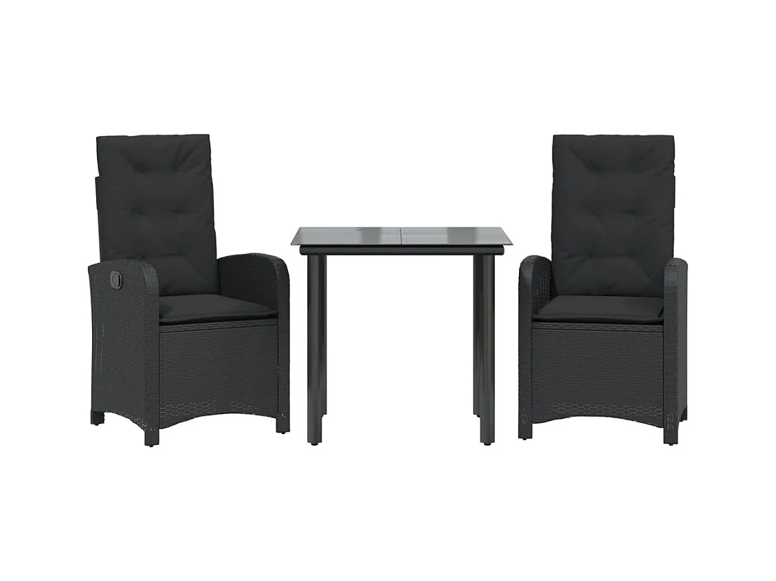 Necdet  Set comedor de jardín 3 pzas con cojines ratán sintético negro