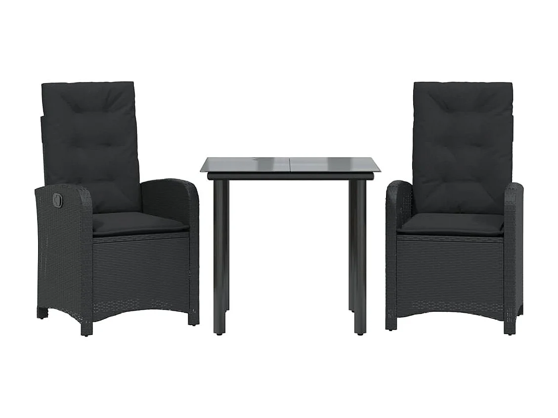 Necdet  Ensemble à manger de jardin avec coussins 3 pcs Noir