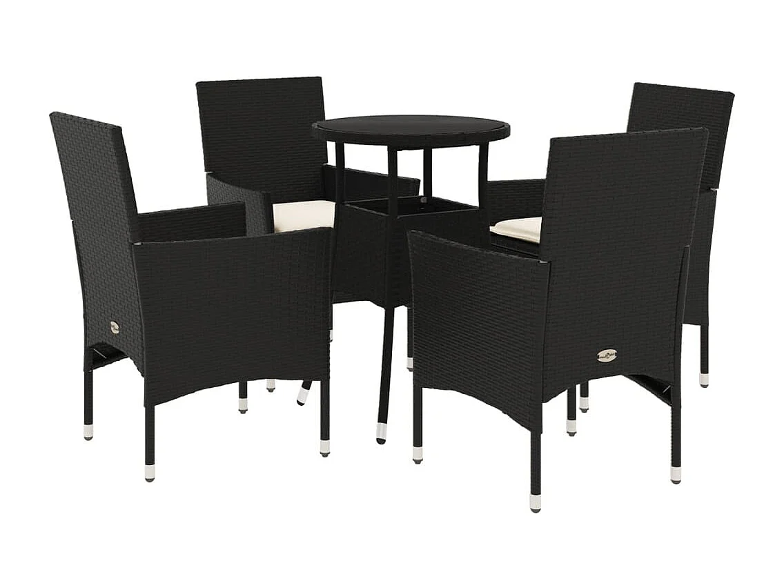 Rantasalmi  Ensemble à manger de jardin et coussins 5 pcs noir rotin verre