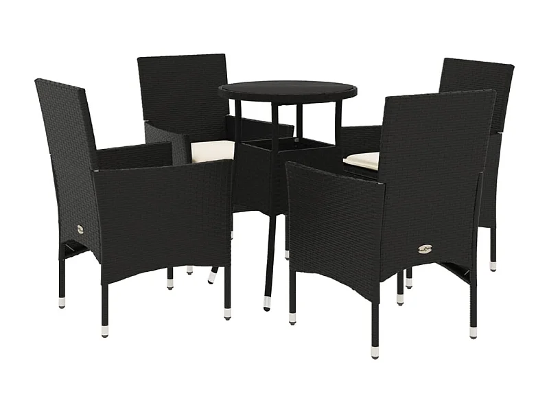 Rantasalmi  Ensemble à manger de jardin et coussins 5 pcs noir rotin verre
