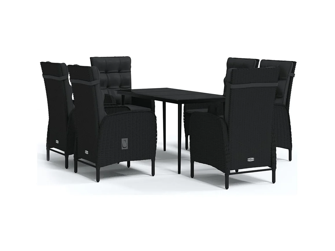 Vernon  Juego de comedor de jardín 7 piezas con cojines negro