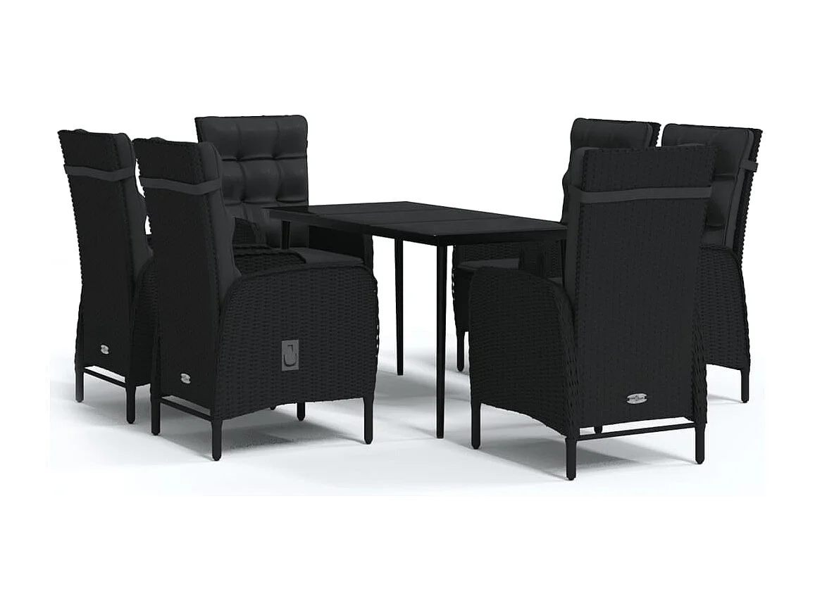 Vernon  Juego de comedor de jardín 7 piezas con cojines negro