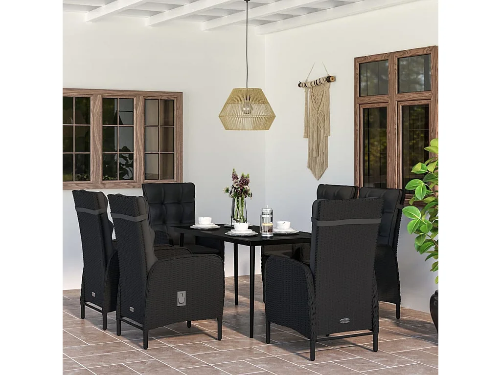 Vernon  Juego de comedor de jardín 7 piezas con cojines negro