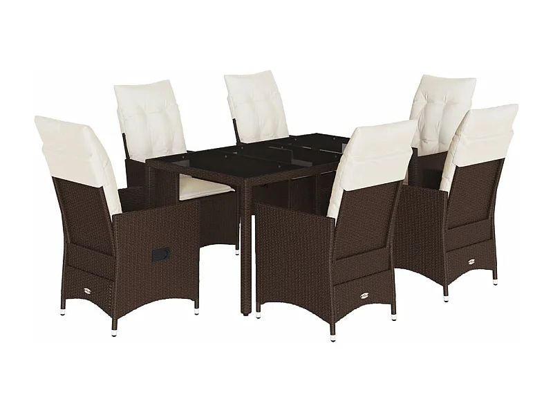 Alden  Set comedor de jardín 7 pzas con cojines ratán sintético marrón