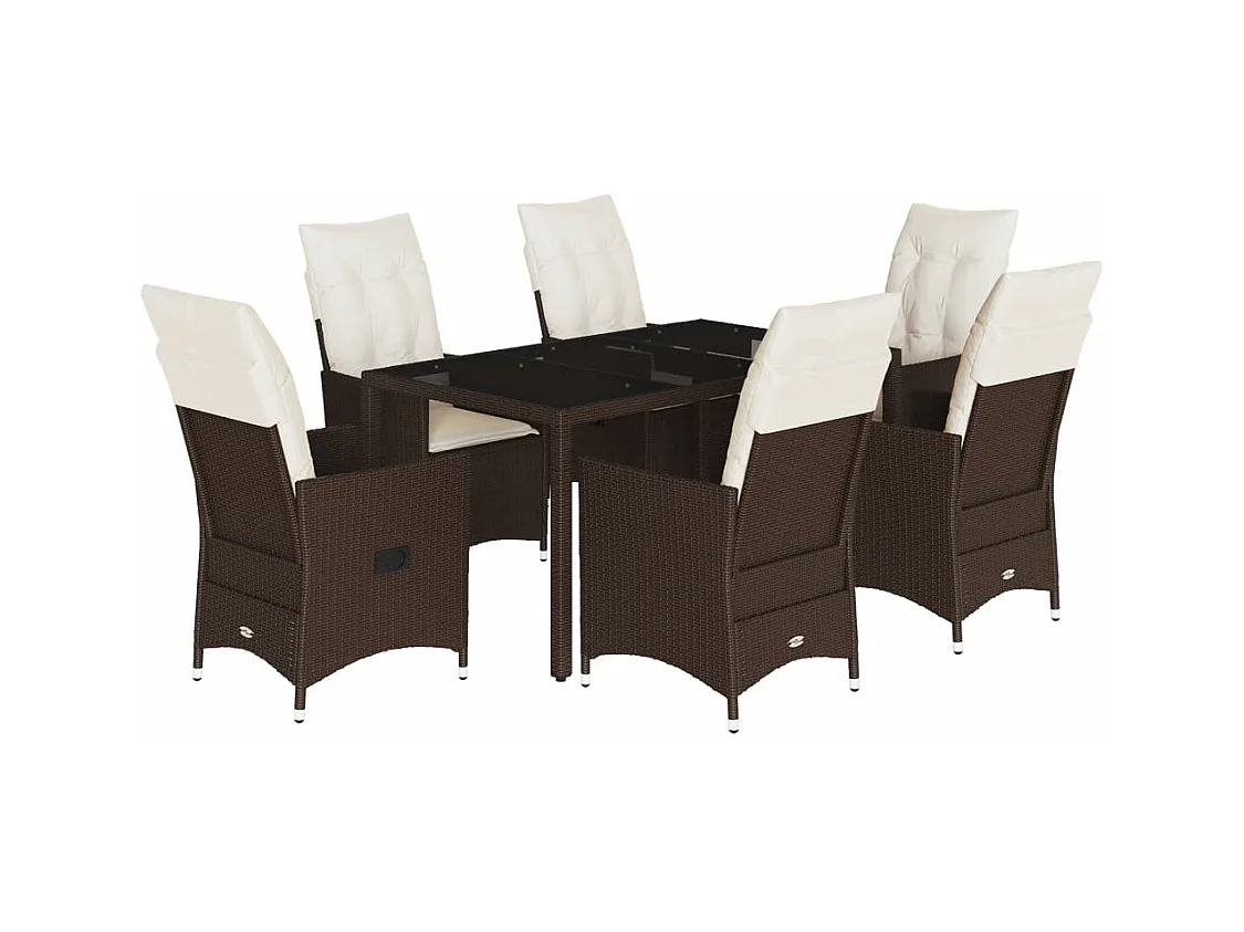 Alden  Set comedor de jardín 7 pzas con cojines ratán sintético marrón