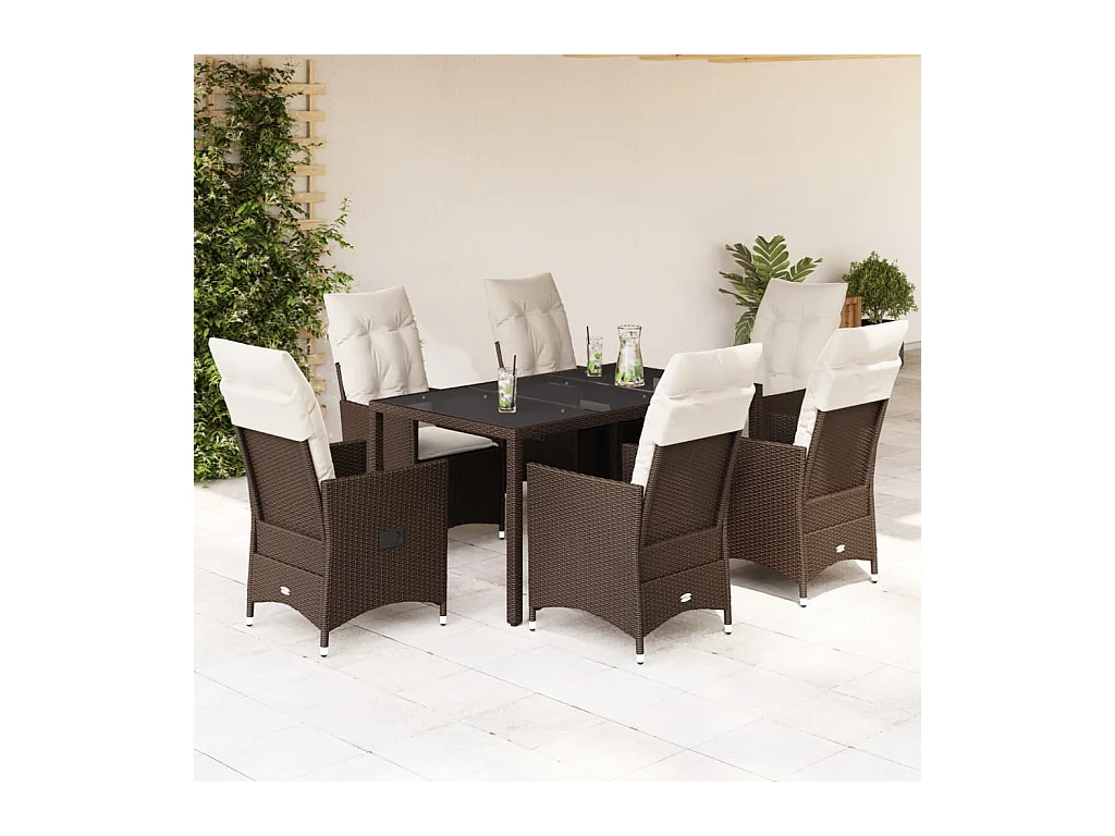 Alden  Set comedor de jardín 7 pzas con cojines ratán sintético marrón