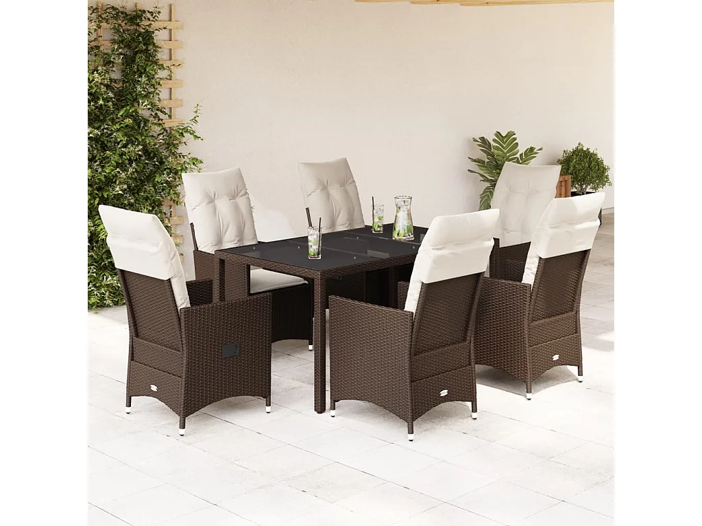 Alden  Ensemble à manger de jardin et coussins 7 pcs marron rotin